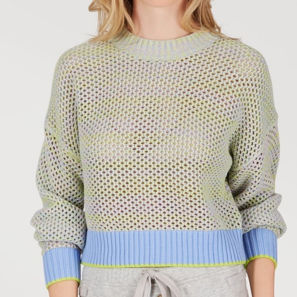 Lime + Lavender Mesh Knit Sweater by 525 America - Picture 2 of 3